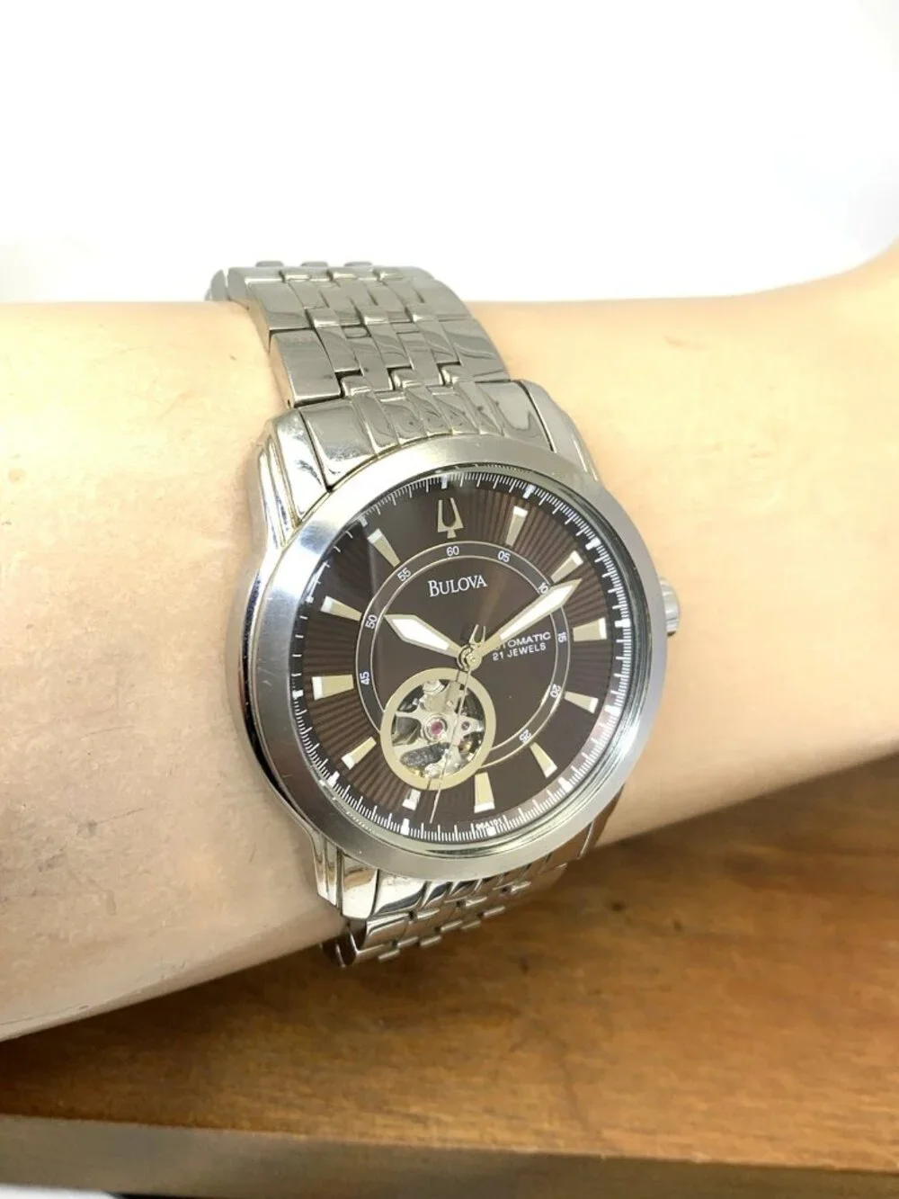 Bulova Men's Watch 96A101 Automatic Brown Dial Silver Stainless Steel 42mm